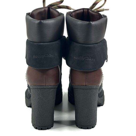 See By Chloe Eileen Black Brown Lug Heeled Platform Boots Women’s EU 41 US 10.5 - Picture 5 of 13